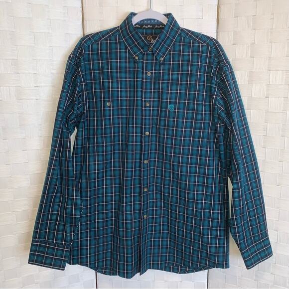 George Strait Collection By Wrangler Mens Blue Plaid Button Shirt Size Medium - Picture 1 of 9